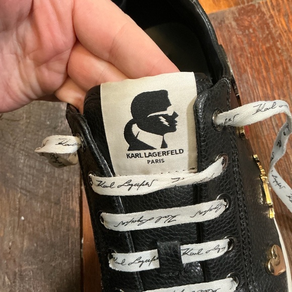 Karl Lagerfeld Paris Cate Pins Lace-Up Platform Sneakers Black Leather Size 10 - Picture 14 of 16
